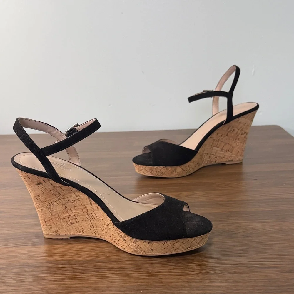 Charles By Charles David Black Cork Wedges Sz 8.5‎